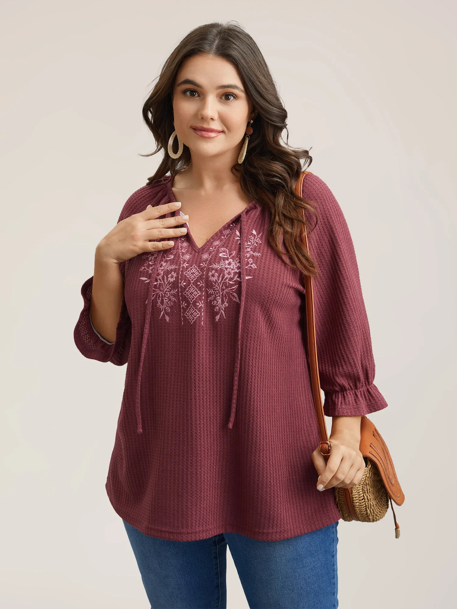Embroidered Neck-Tie Ruffles Top sold by Bloomchic product image thumbnail 3