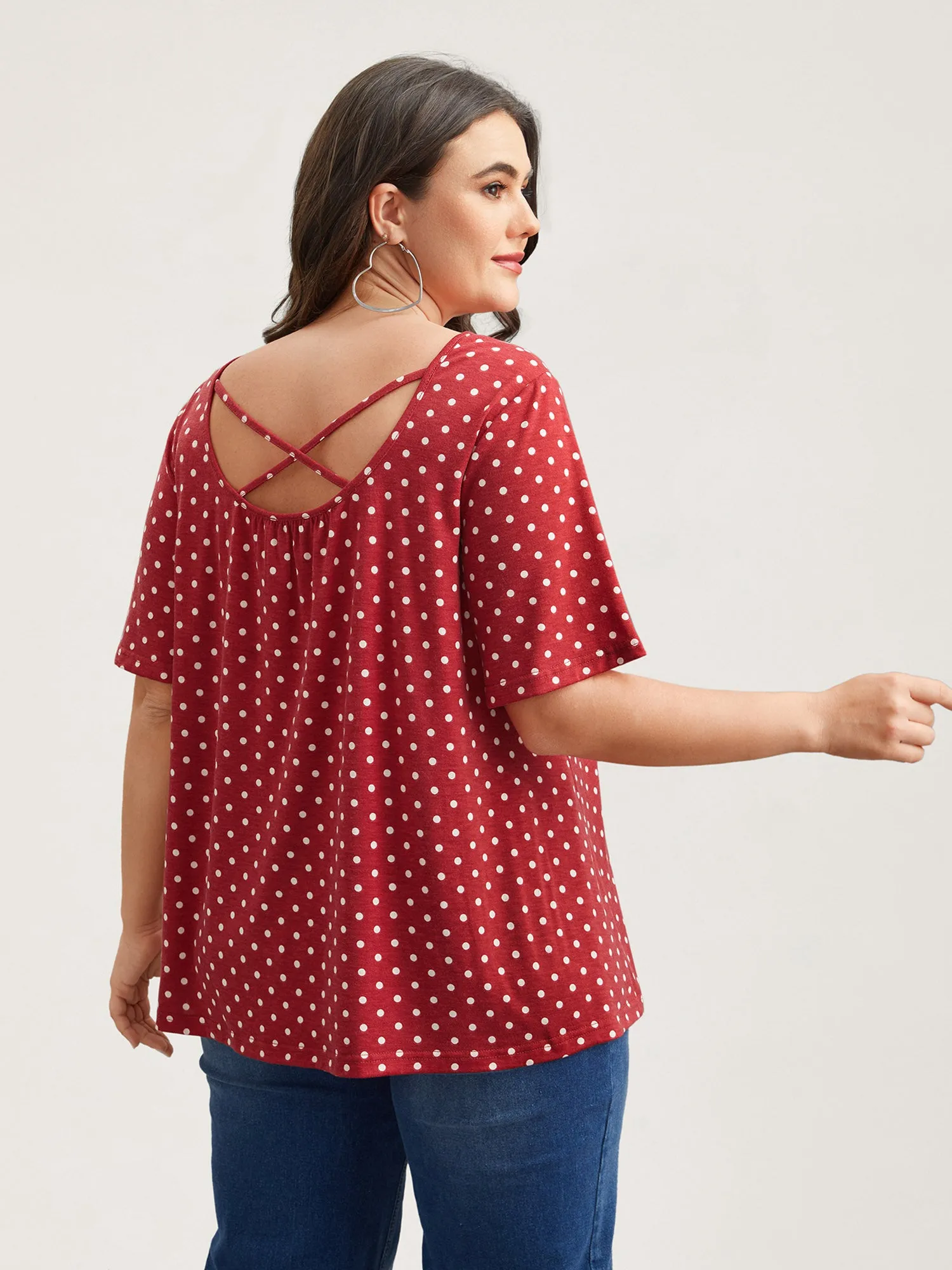 Polka Dot Back-Tie Flared Sleeve T-Shirt sold by Bloomchic product image thumbnail 2
