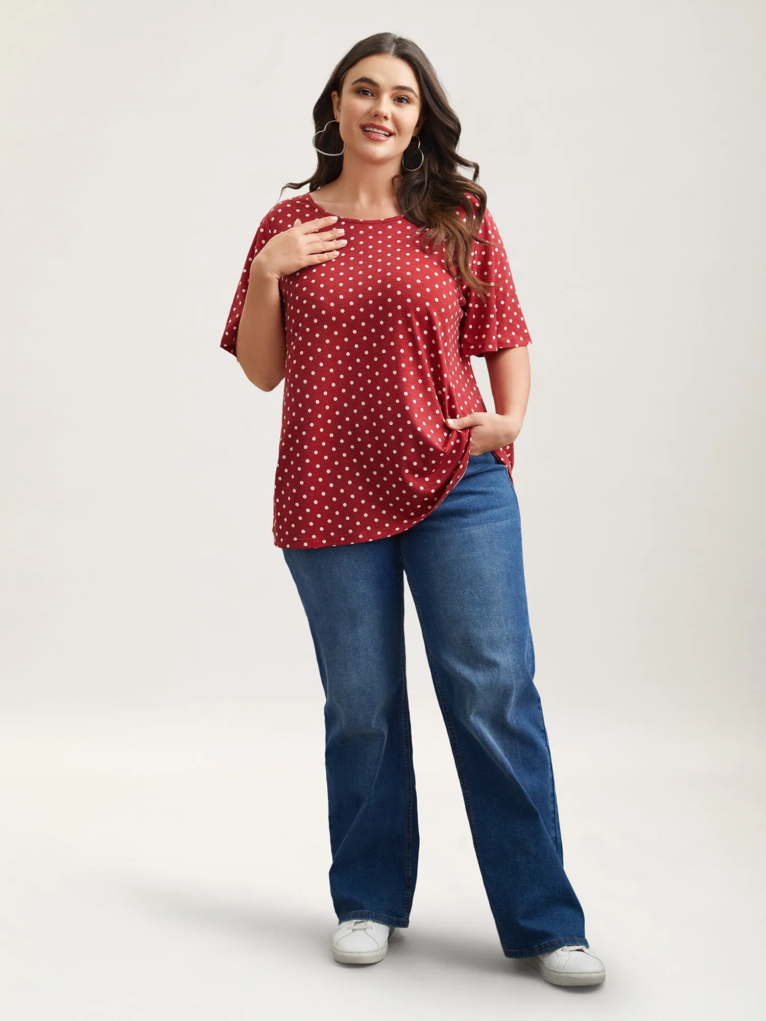 Polka Dot Back-Tie Flared Sleeve T-Shirt sold by Bloomchic product image thumbnail 5