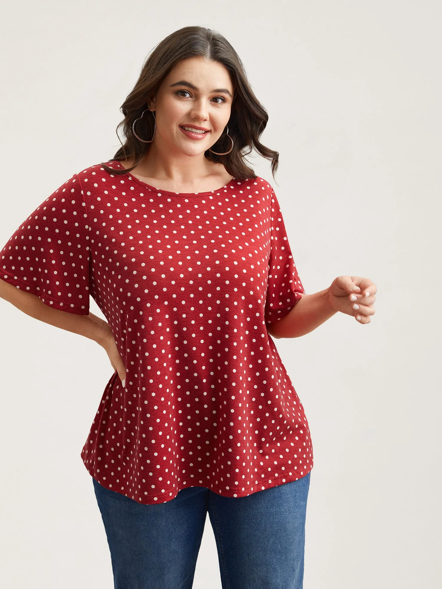 Polka Dot Back-Tie Flared Sleeve T-Shirt sold by Bloomchic