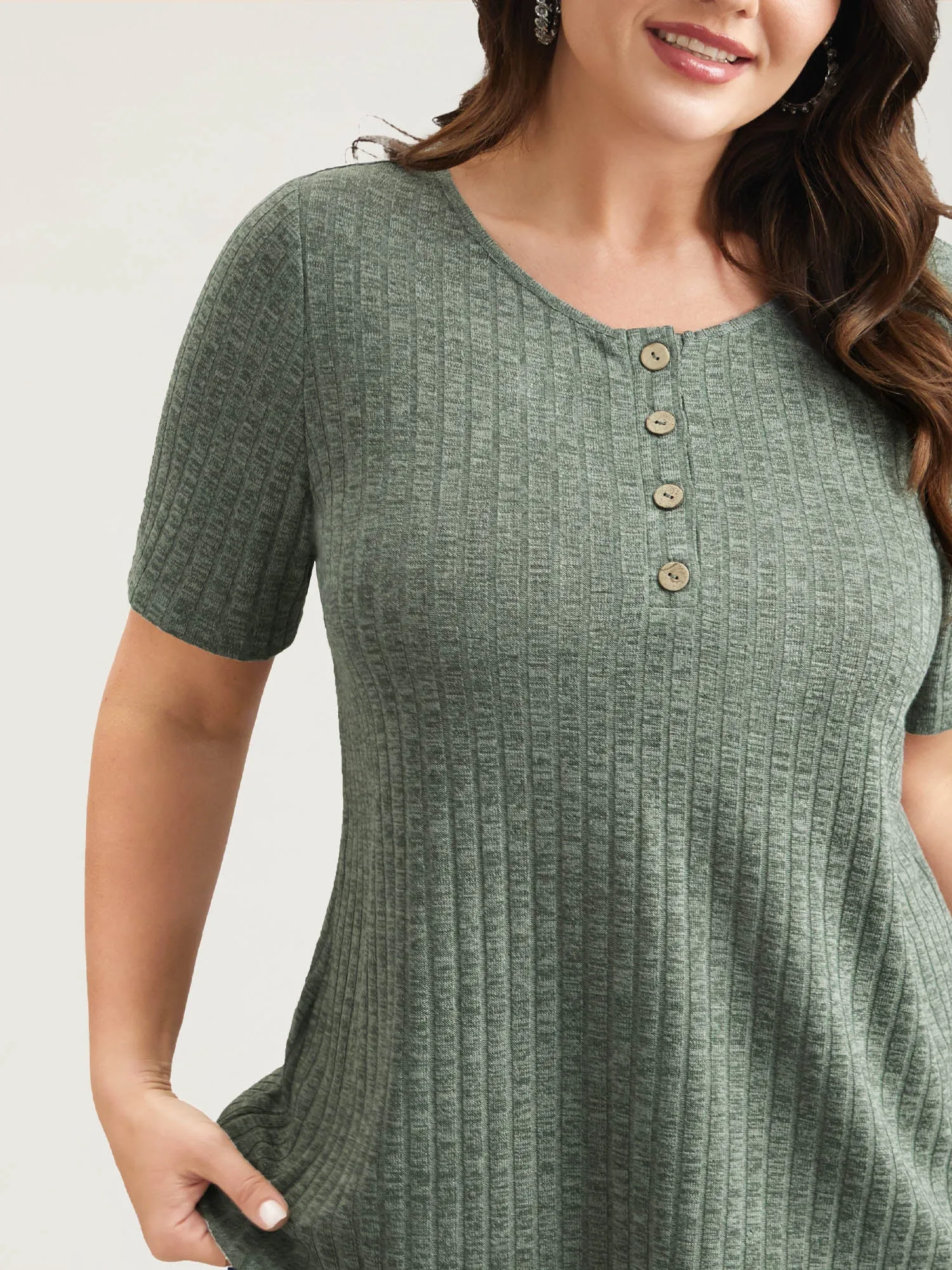 Stretchy Textured Button Half Sleeve T-Shirt sold by Bloomchic product image thumbnail 5
