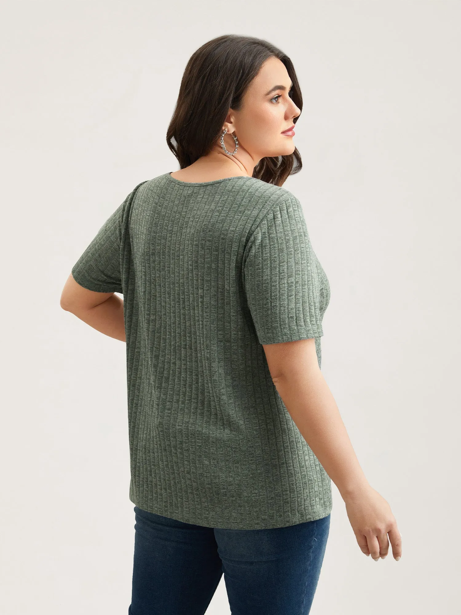 Stretchy Textured Button Half Sleeve T-Shirt sold by Bloomchic product image thumbnail 3