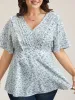 Floral Ruffled Pintucks Flared Sleeve Shirt sold by Bloomchic
