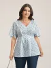 Floral Ruffled Pintucks Flared Sleeve Shirt sold by Bloomchic