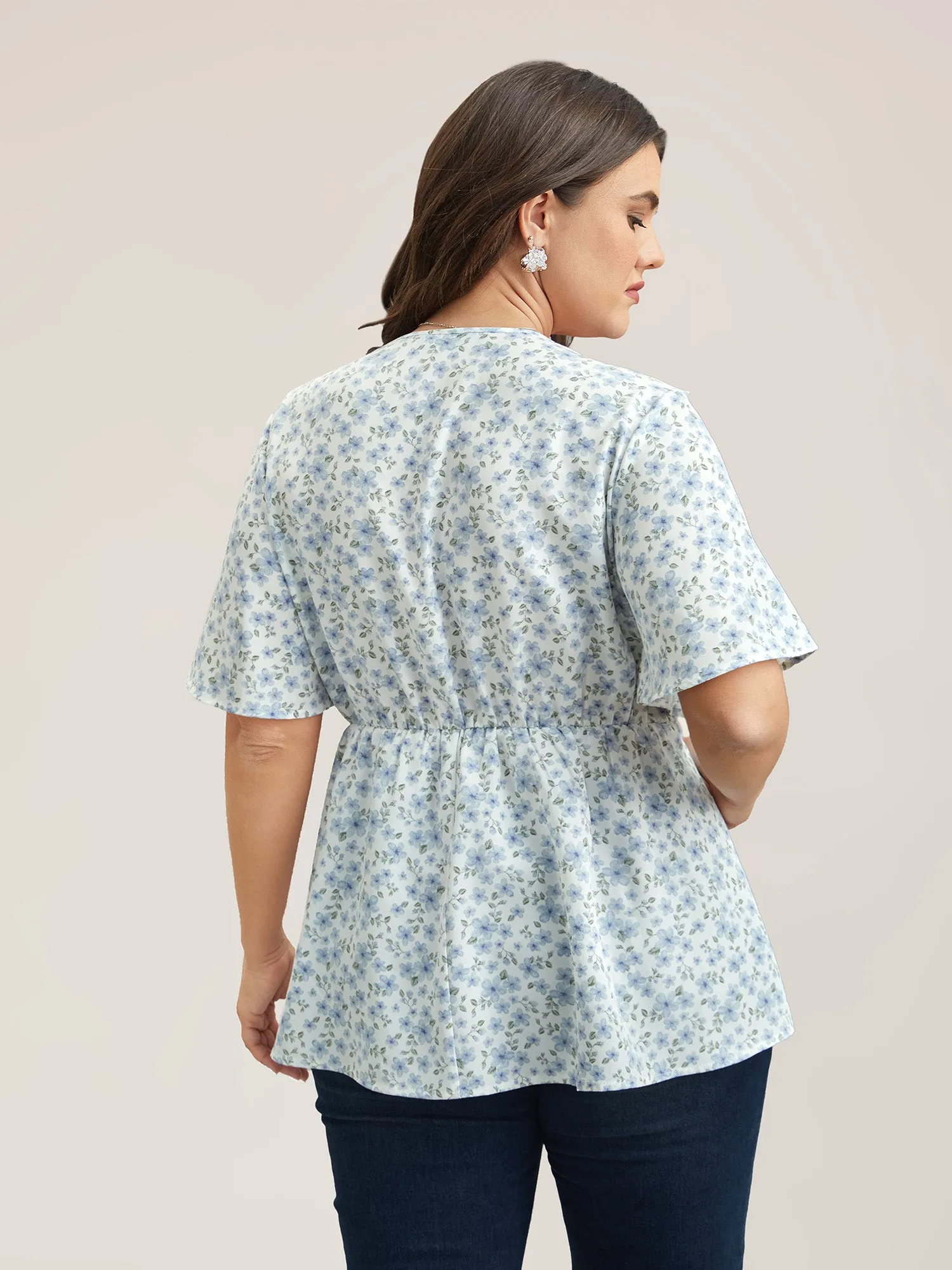 Floral Ruffled Pintucks Flared Sleeve Shirt sold by Bloomchic product image thumbnail 4
