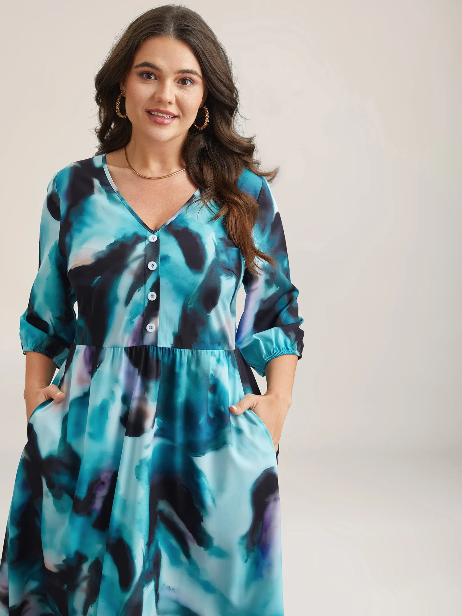 Tie-Dye Placket V-Neck Midi Dress sold by Bloomchic product image thumbnail 3