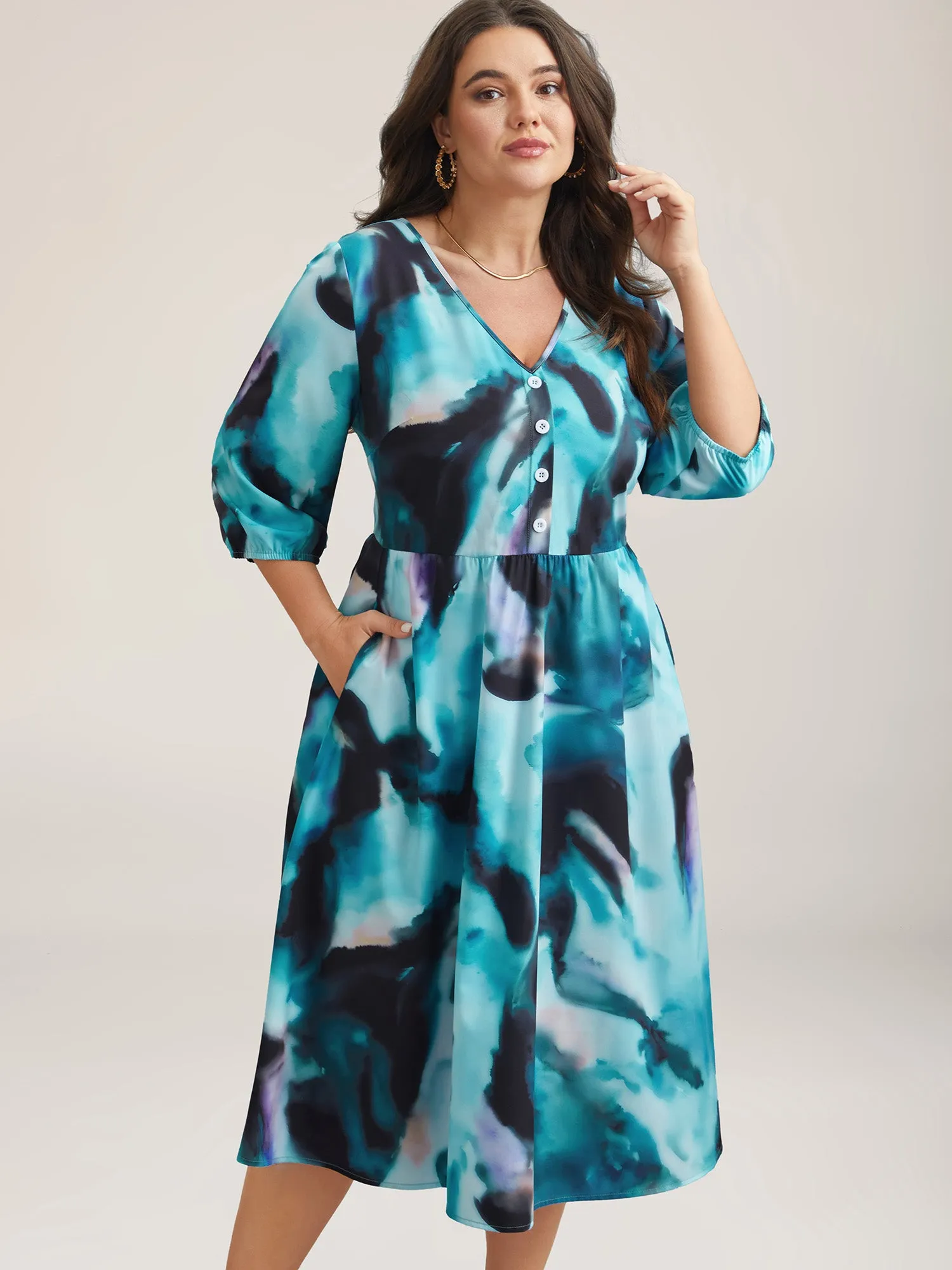 Tie-Dye Placket V-Neck Midi Dress sold by Bloomchic product image thumbnail 2