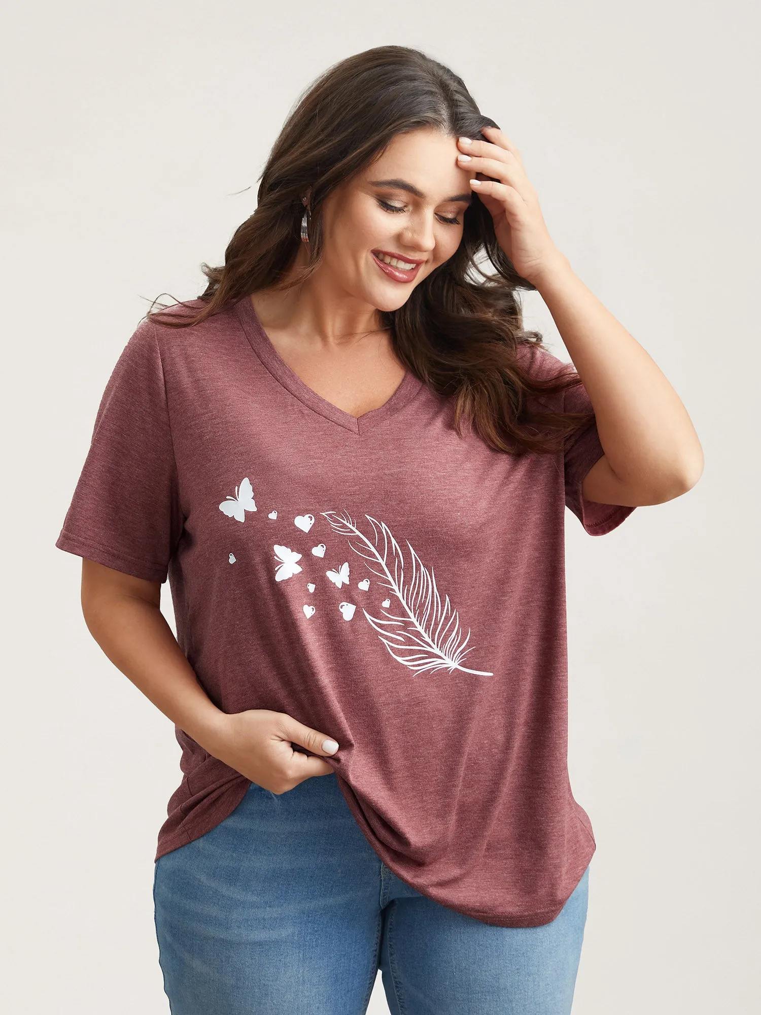 Feather Print V-Neck Fitted T-Shirt sold by Bloomchic product image thumbnail 4