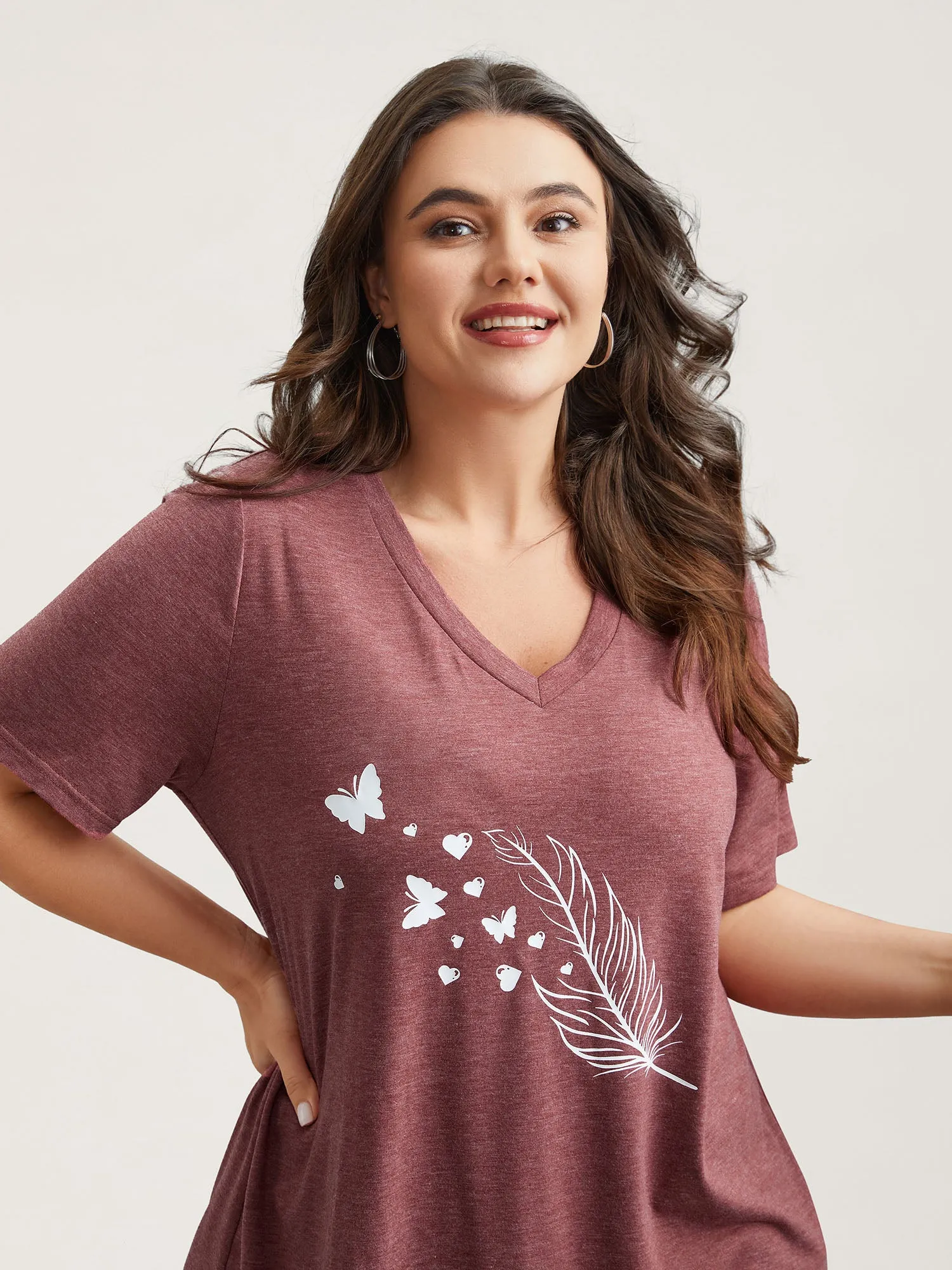 Feather Print V-Neck Fitted T-Shirt sold by Bloomchic product image thumbnail 2