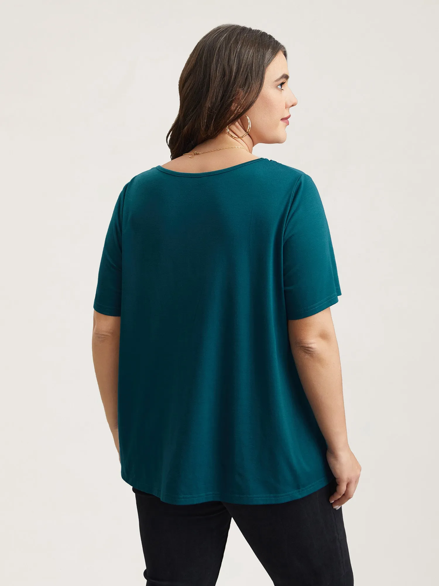 Lace Trim Pleated Round Neck T-Shirt sold by Bloomchic product image thumbnail 5