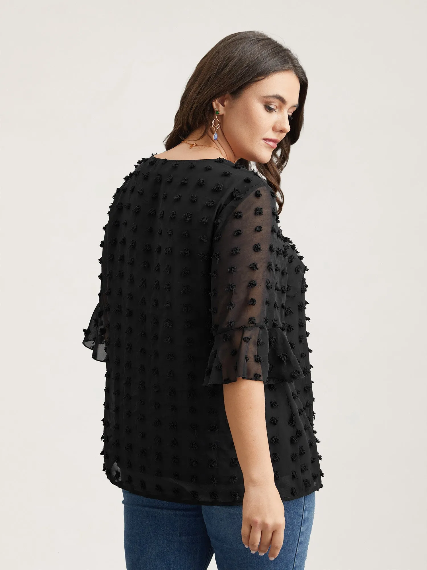 Chiffon Polka Dot Round Neck Shirt sold by Bloomchic product image thumbnail 4