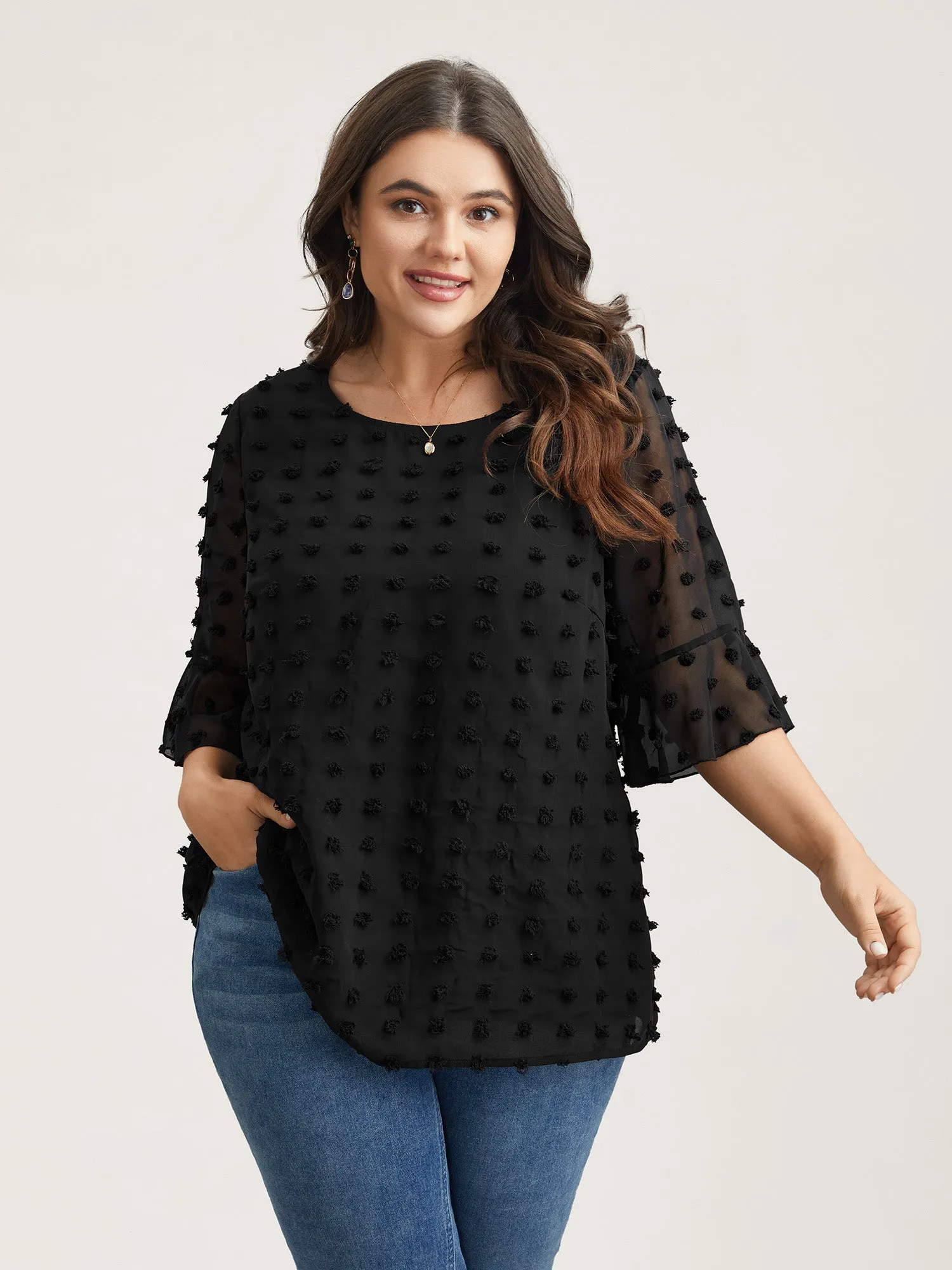 Chiffon Polka Dot Round Neck Shirt sold by Bloomchic product image thumbnail 3