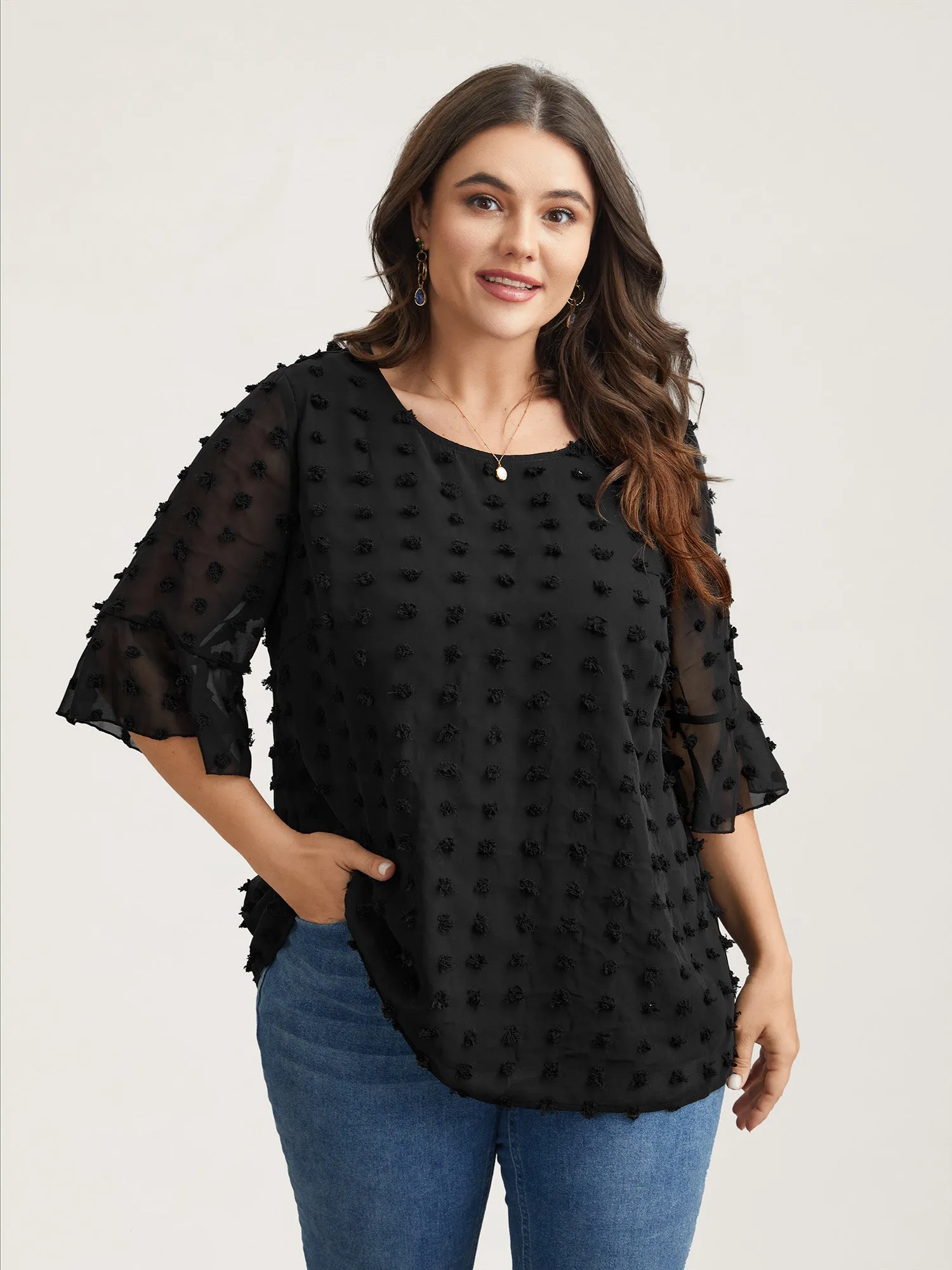 Chiffon Polka Dot Round Neck Shirt sold by Bloomchic product image thumbnail 2