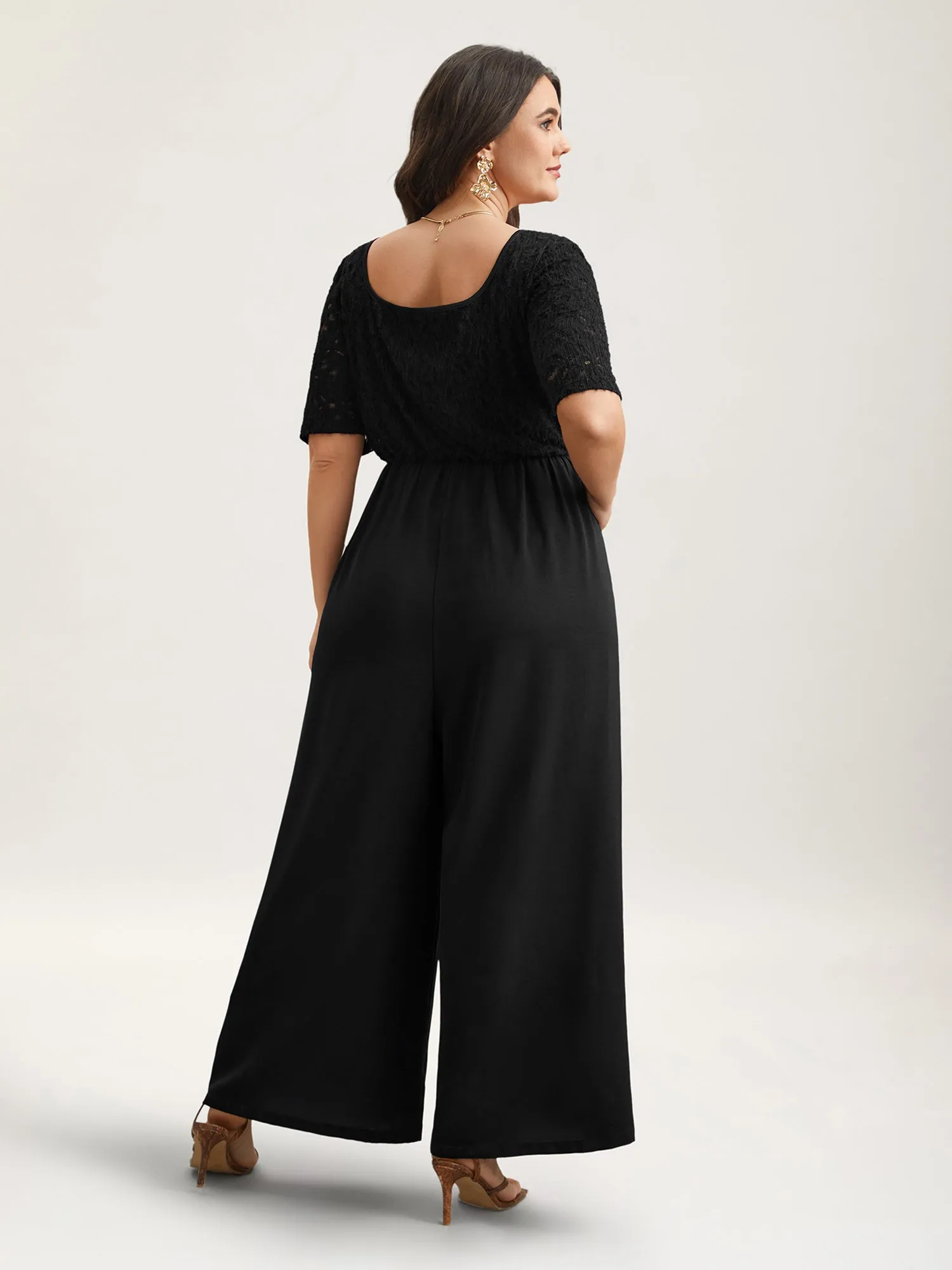 Textured Lace Spliced Square Neck Jumpsuit sold by Bloomchic product image thumbnail 4