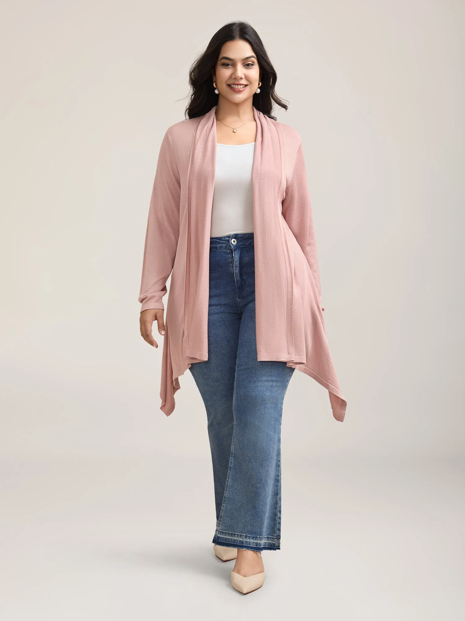 Hi-Low Hem Open-Front Knit Cardigan sold by Bloomchic product image thumbnail 3