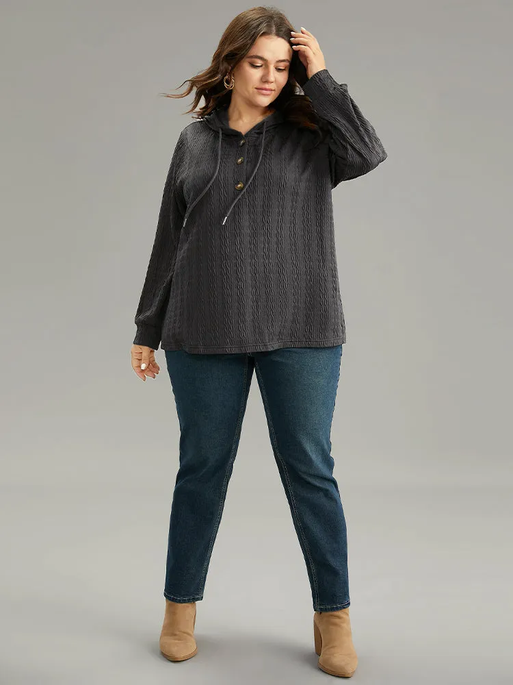 Plain Texture Hooded Jacquard Sweatshirt sold by Bloomchic product image thumbnail 4