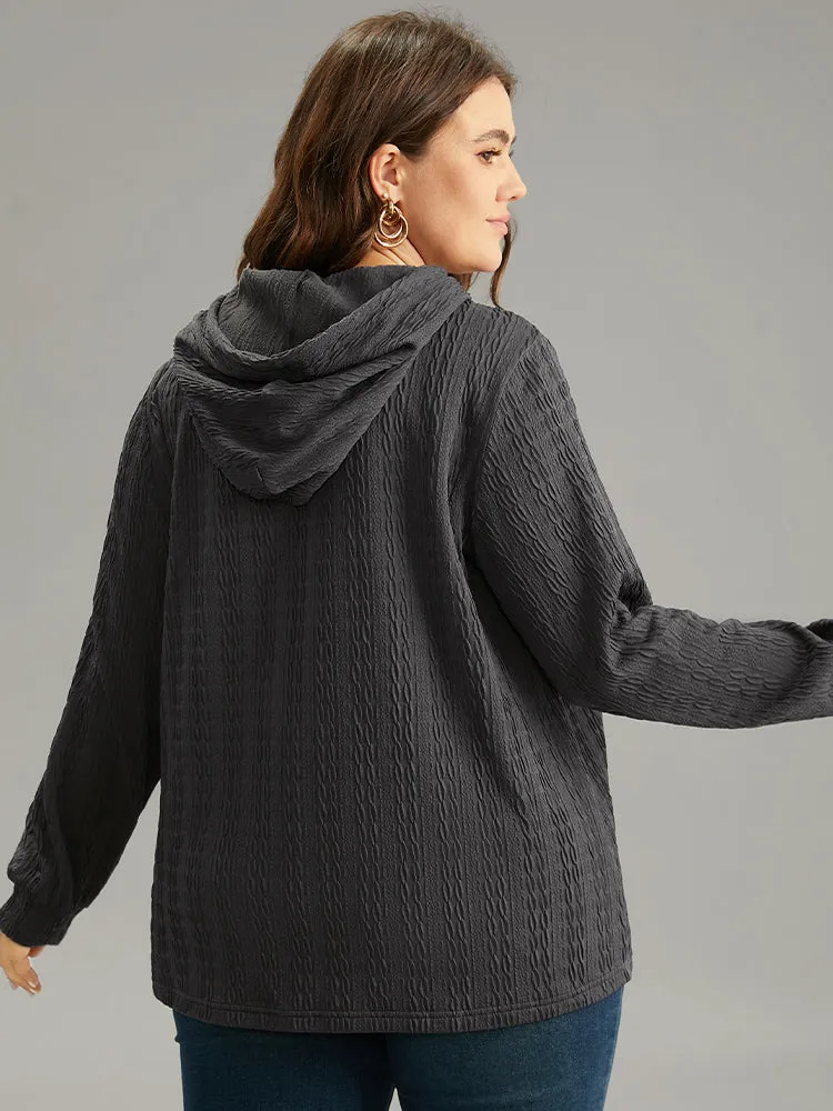 Plain Texture Hooded Jacquard Sweatshirt sold by Bloomchic product image thumbnail 2