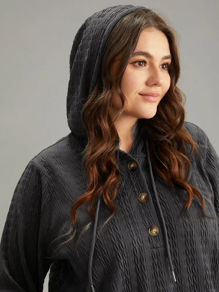 Plain Texture Hooded Jacquard Sweatshirt sold by Bloomchic product image thumbnail 3