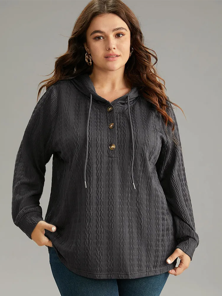 Plain Texture Hooded Jacquard Sweatshirt sold by Bloomchic