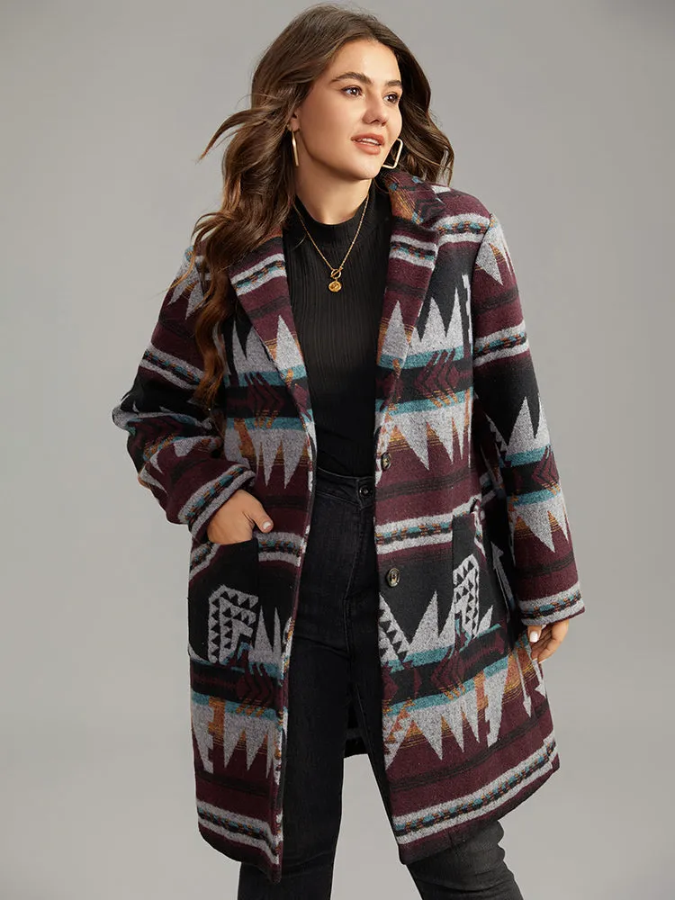 Geometric Button Up Lapel Collar Coat sold by Bloomchic