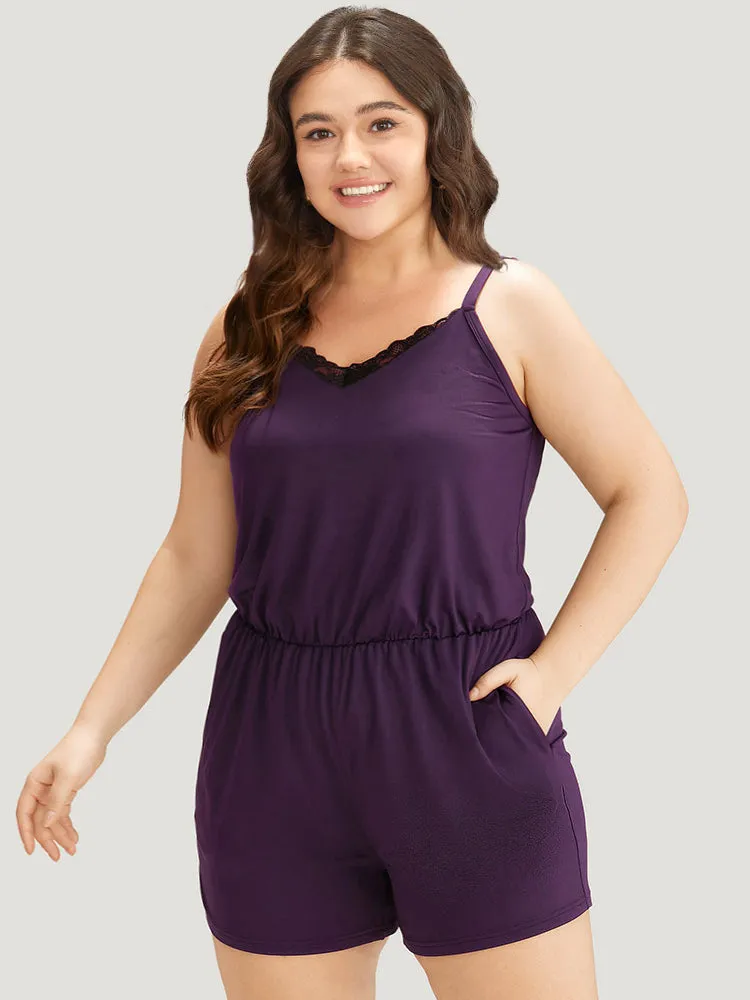 Lace Panel Patchwork Cami Sleep Jumpsuit sold by Bloomchic