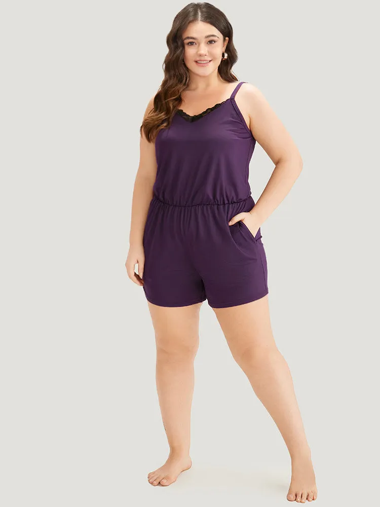 Lace Panel Patchwork Cami Sleep Jumpsuit sold by Bloomchic product image thumbnail 5