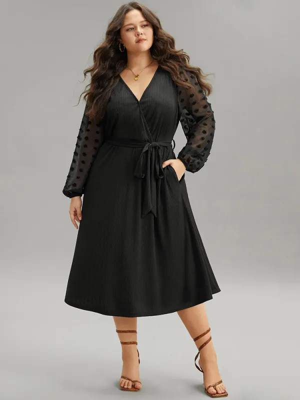 Polka Dot Chiffon Mesh Patchwork Wrap Dress sold by Bloomchic