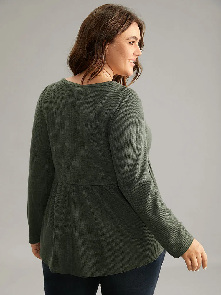 Plain Round Neck Waffle Knit Gathered T-shirt sold by Bloomchic product image thumbnail 2