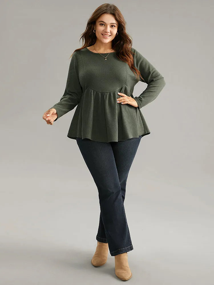 Plain Round Neck Waffle Knit Gathered T-shirt sold by Bloomchic product image thumbnail 4