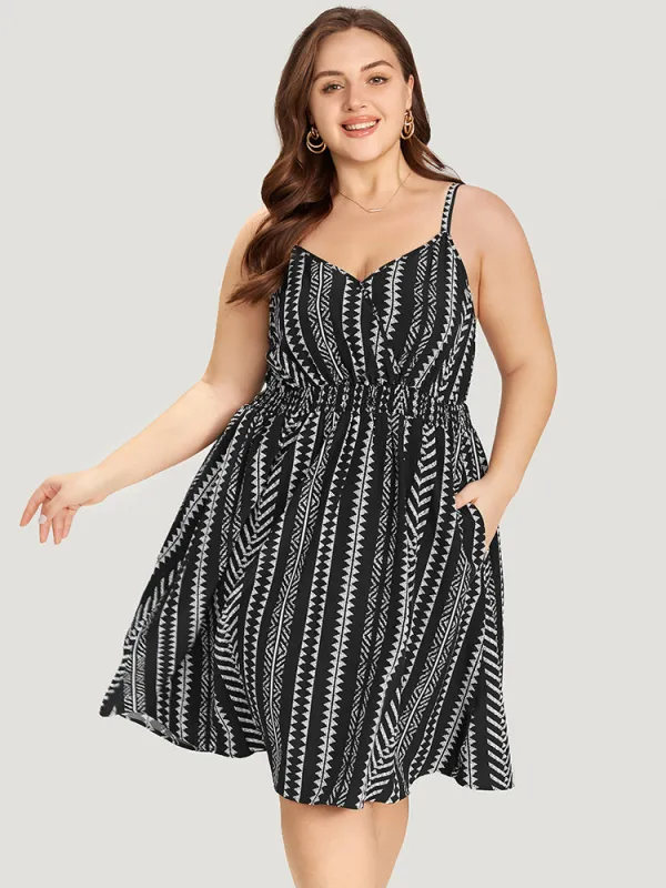 Striped Pocket Shirred Wrap Cami Dress sold by Bloomchic