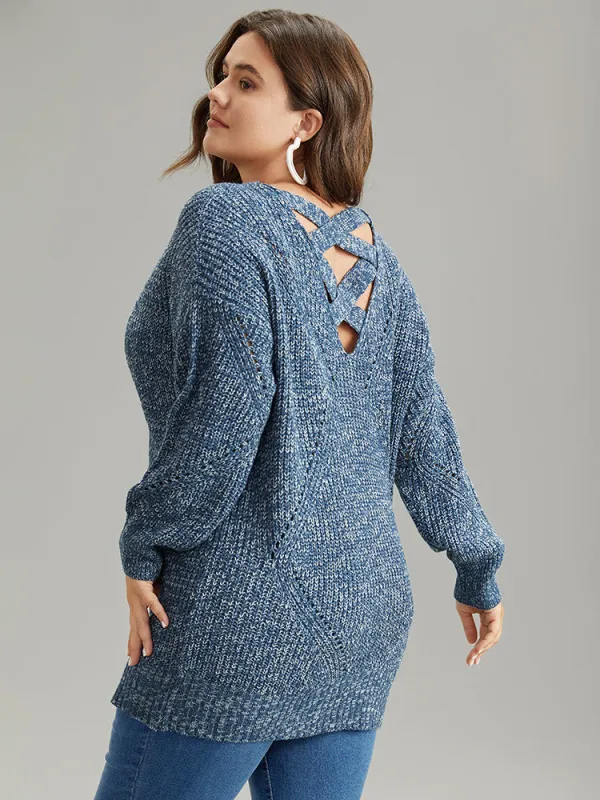 Heather Elastic Cuffs Cut Out Pullover sold by Bloomchic