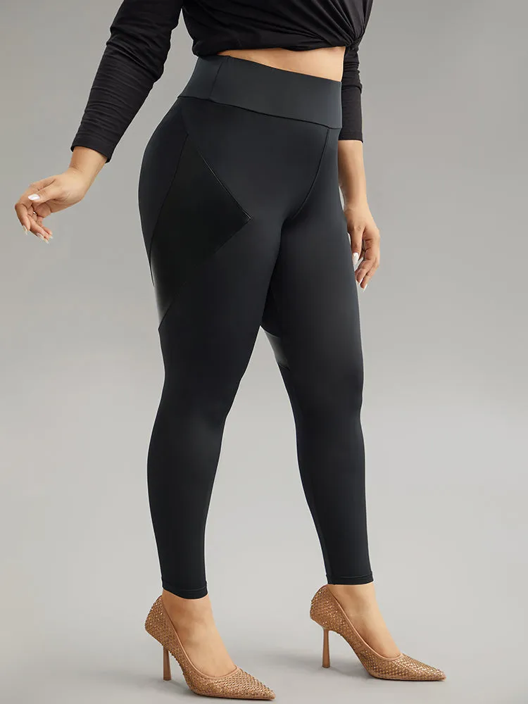Patchwork PU Leather High Rise Leggings sold by Bloomchic