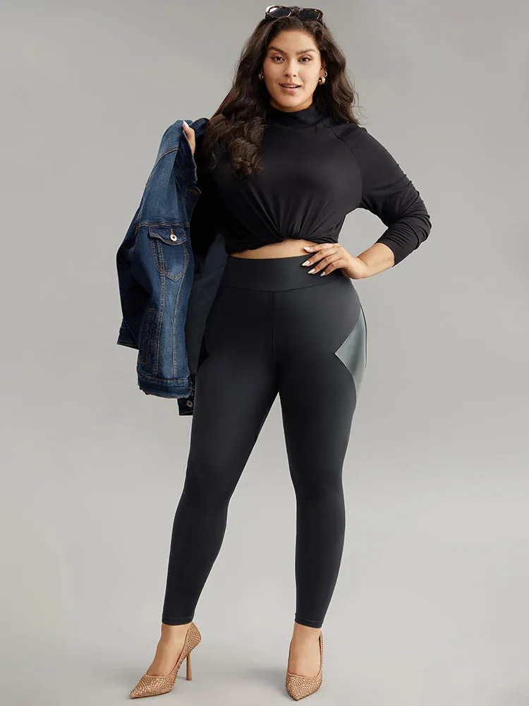 Patchwork PU Leather High Rise Leggings sold by Bloomchic product image thumbnail 4