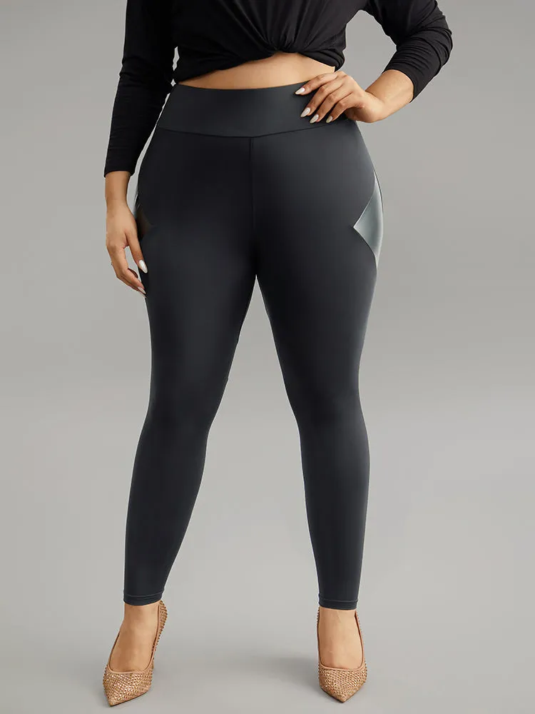 Patchwork PU Leather High Rise Leggings sold by Bloomchic product image thumbnail 3