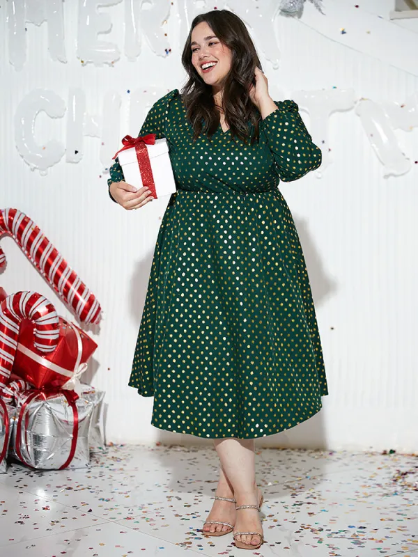 Glitter Polka Dot Notched Elastic Cuffs Dress sold by Bloomchic