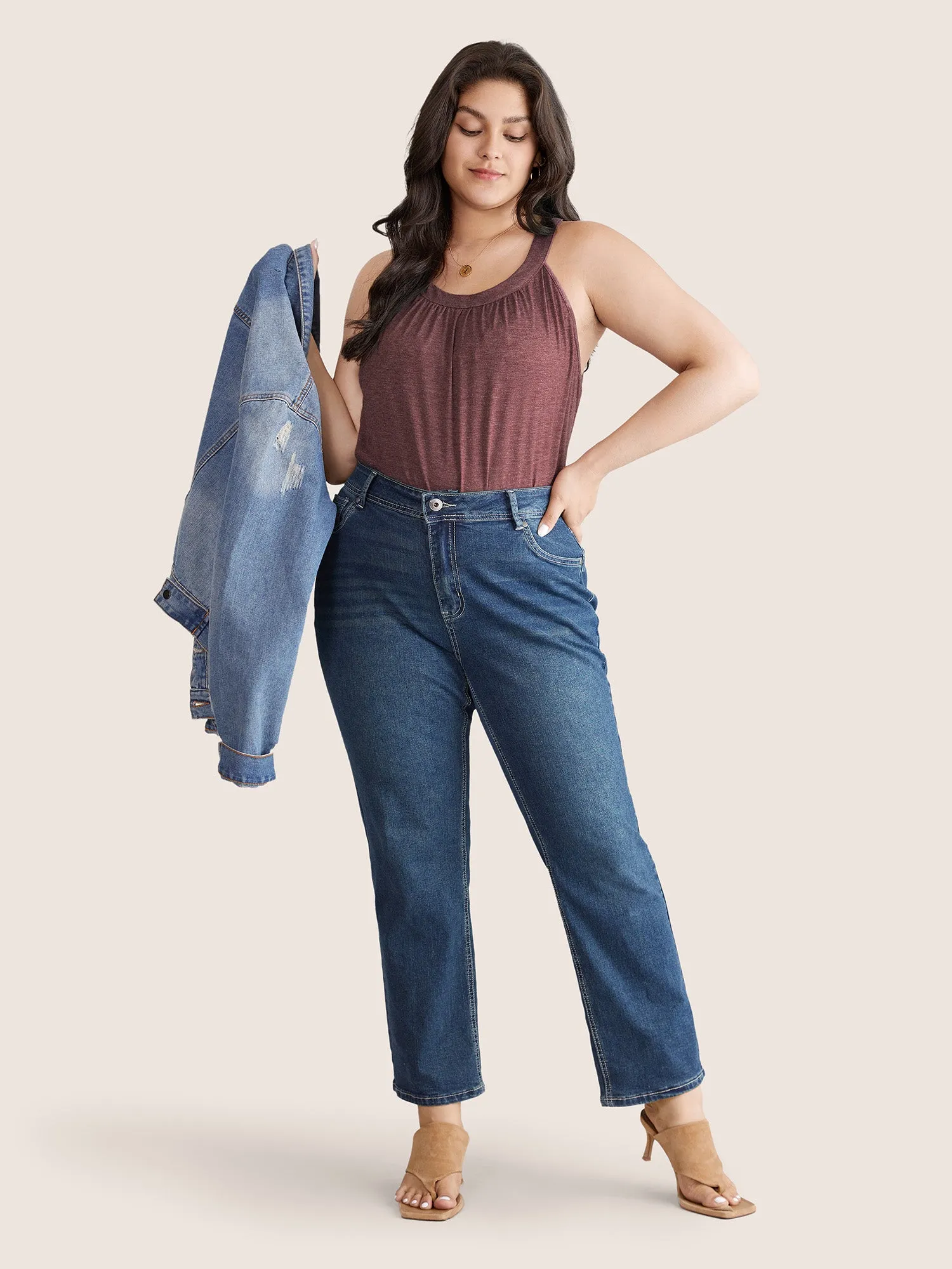 Solid Round Neck Gathered Tank Top sold by Bloomchic product image thumbnail 3