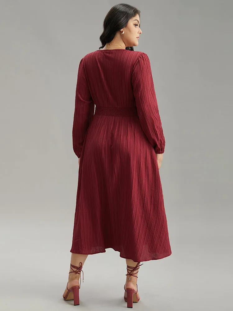 Solid Plisse Button Detail Shirred Dress sold by Bloomchic product image thumbnail 2