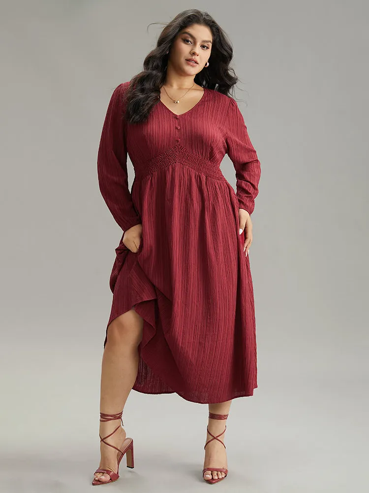 Solid Plisse Button Detail Shirred Dress sold by Bloomchic product image thumbnail 5