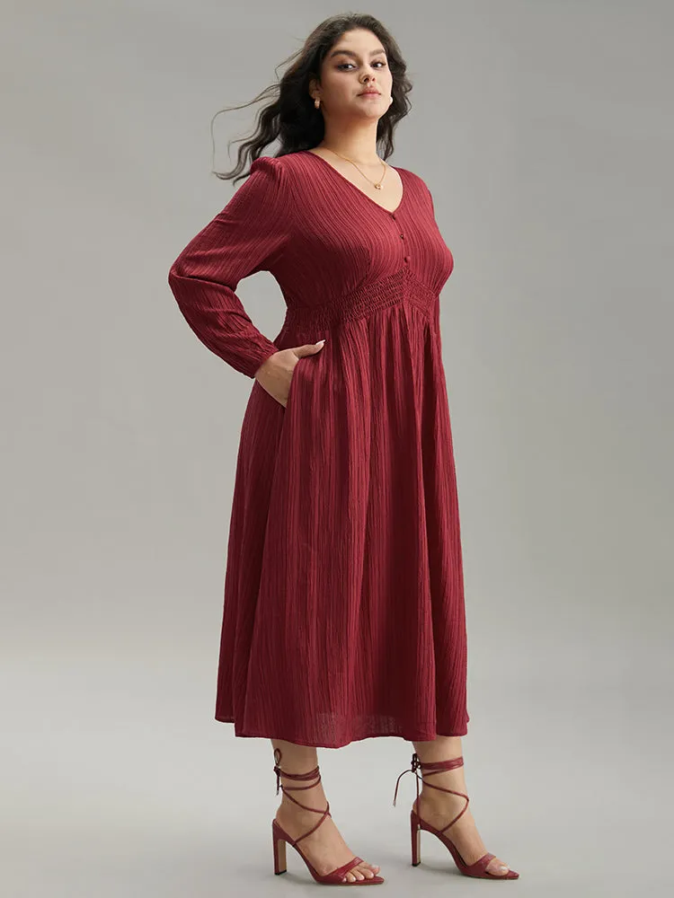 Solid Plisse Button Detail Shirred Dress sold by Bloomchic product image thumbnail 4