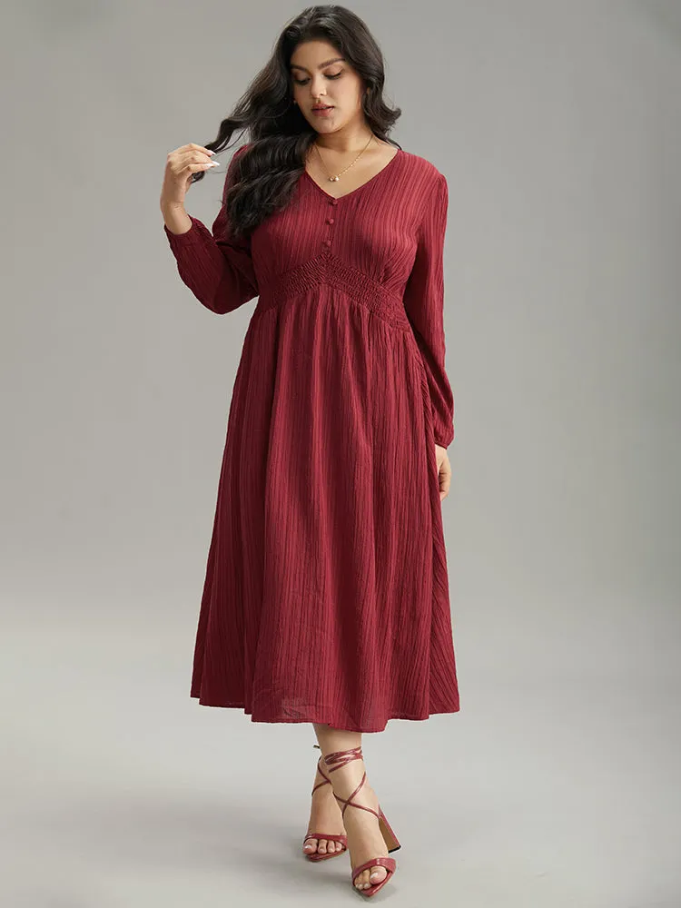 Solid Plisse Button Detail Shirred Dress sold by Bloomchic product image thumbnail 3