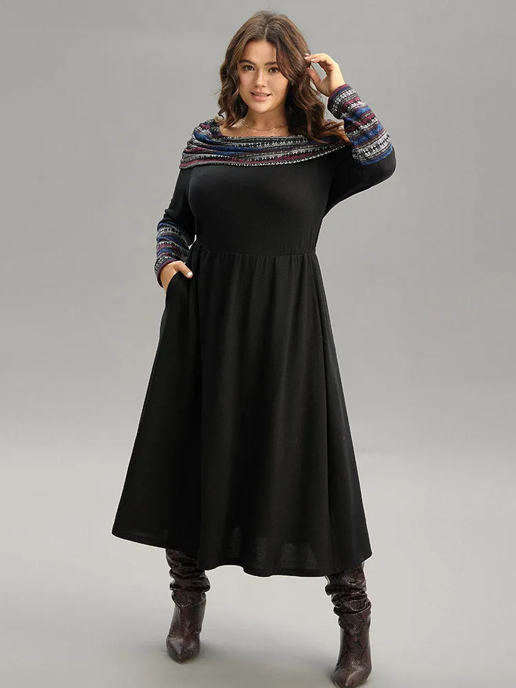 Boat Neck Striped Contrast Gathered Dress sold by Bloomchic product image thumbnail 2
