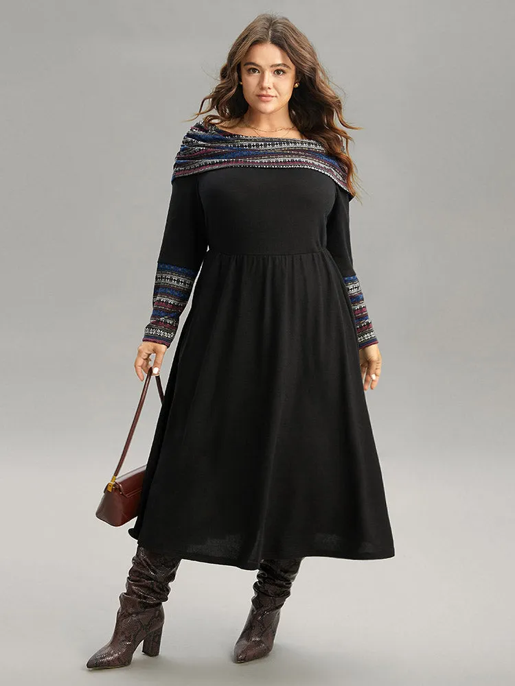 Boat Neck Striped Contrast Gathered Dress sold by Bloomchic