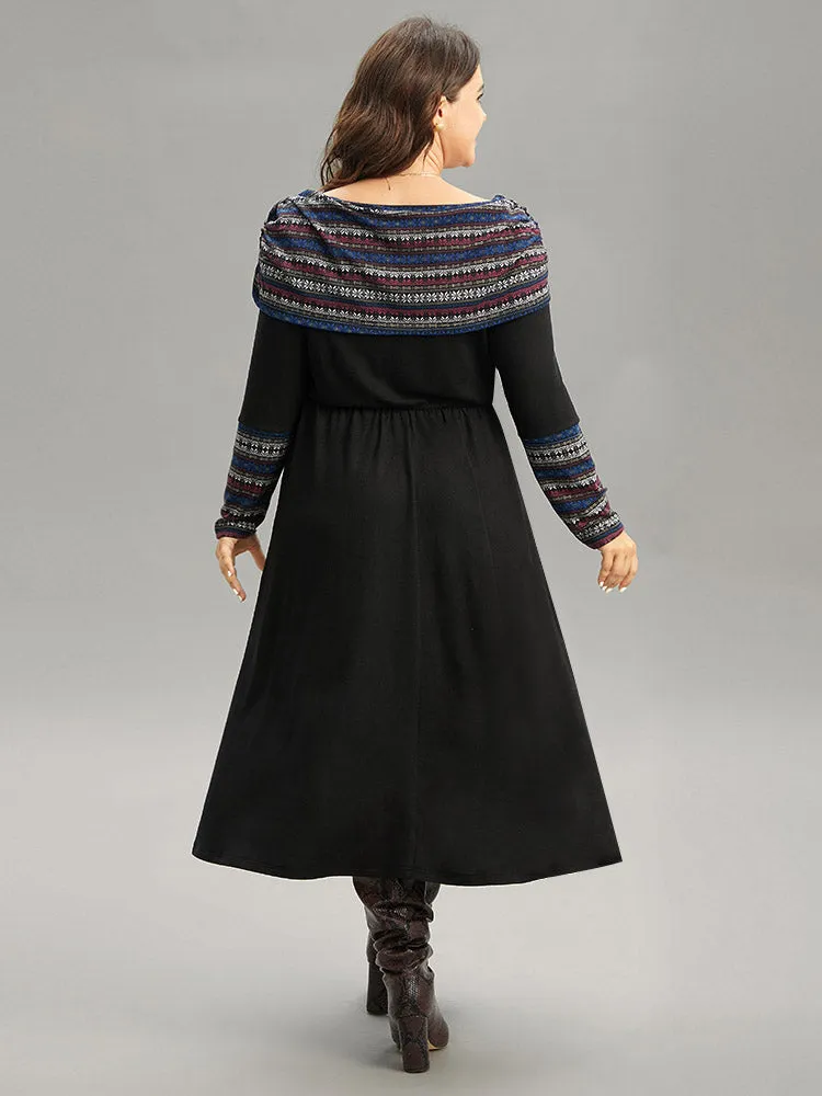 Boat Neck Striped Contrast Gathered Dress sold by Bloomchic product image thumbnail 3