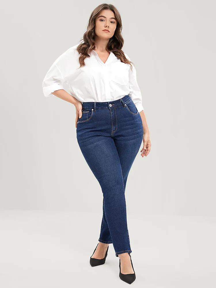 Straight Very Stretchy High Rise Dark Wash Jeans sold by Bloomchic product image thumbnail 5