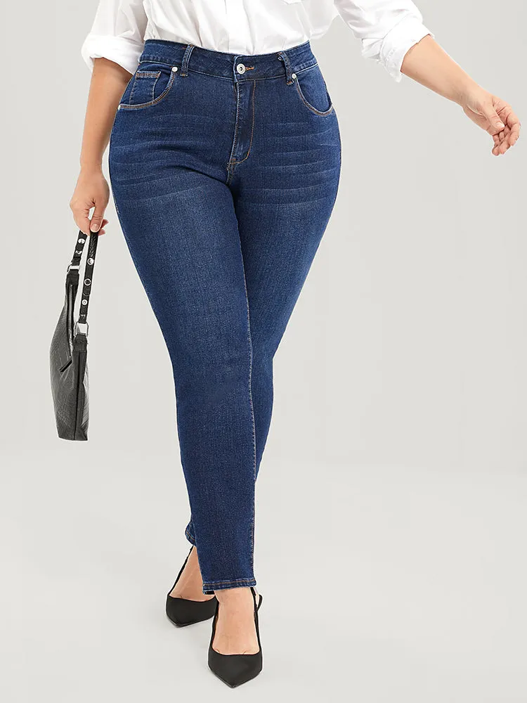 Straight Very Stretchy High Rise Dark Wash Jeans sold by Bloomchic