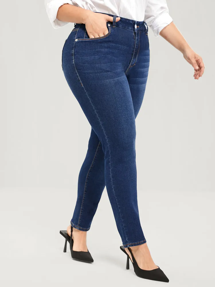 Straight Very Stretchy High Rise Dark Wash Jeans sold by Bloomchic product image thumbnail 4
