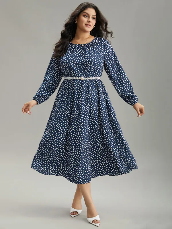 Geometric Print Plicated Detail Pocket Dress sold by Bloomchic