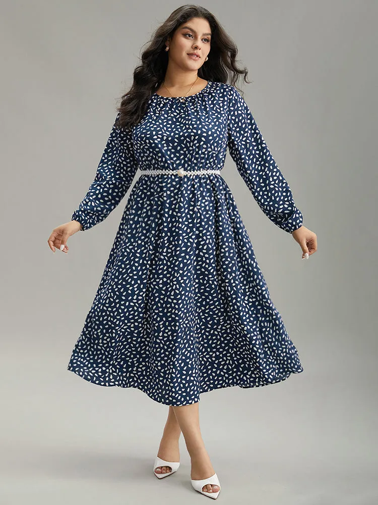 Geometric Print Plicated Detail Pocket Dress sold by Bloomchic