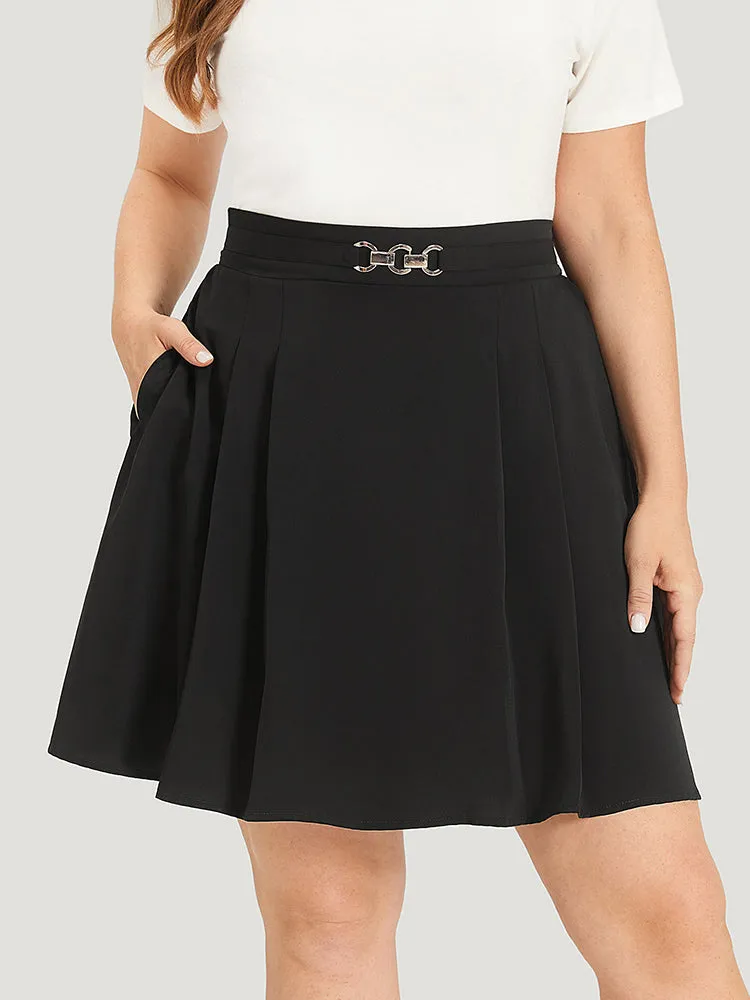 Solid Metal Detail Pocket Plicated Detail Skirt sold by Bloomchic