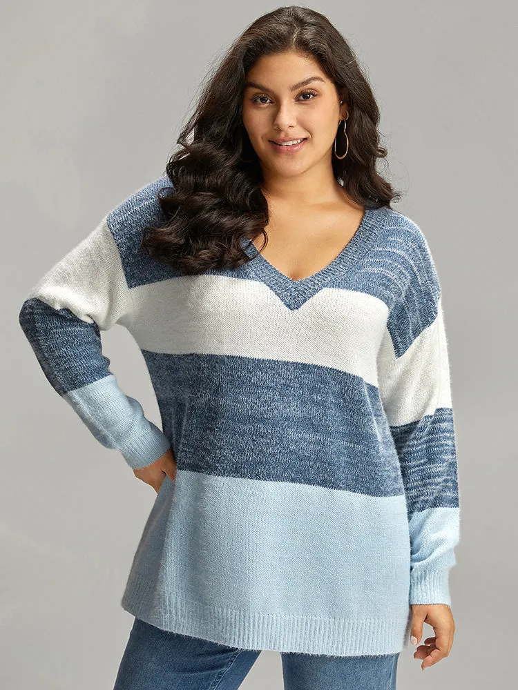 Colorblock Contrast V Neck Pullover sold by Bloomchic